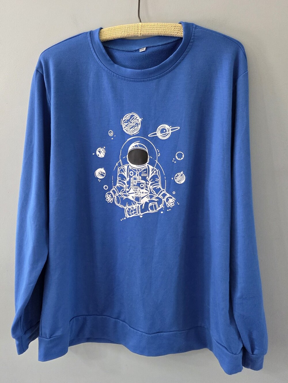 Meditating Yoga Spaceman Astronuat Womens Blue Long Sleeve Shirt  XXL